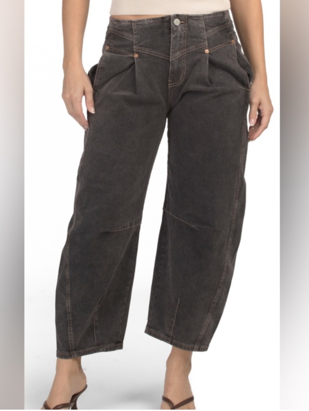 Blank NYC Black Wash High Rise Cropped The Bowery Barrel Leg Relaxed Jeans Sz 27